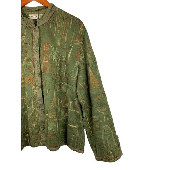 Chicos Green Embroidered Jacket Size 3 Cotton Rayon India - Picture 3 of 4